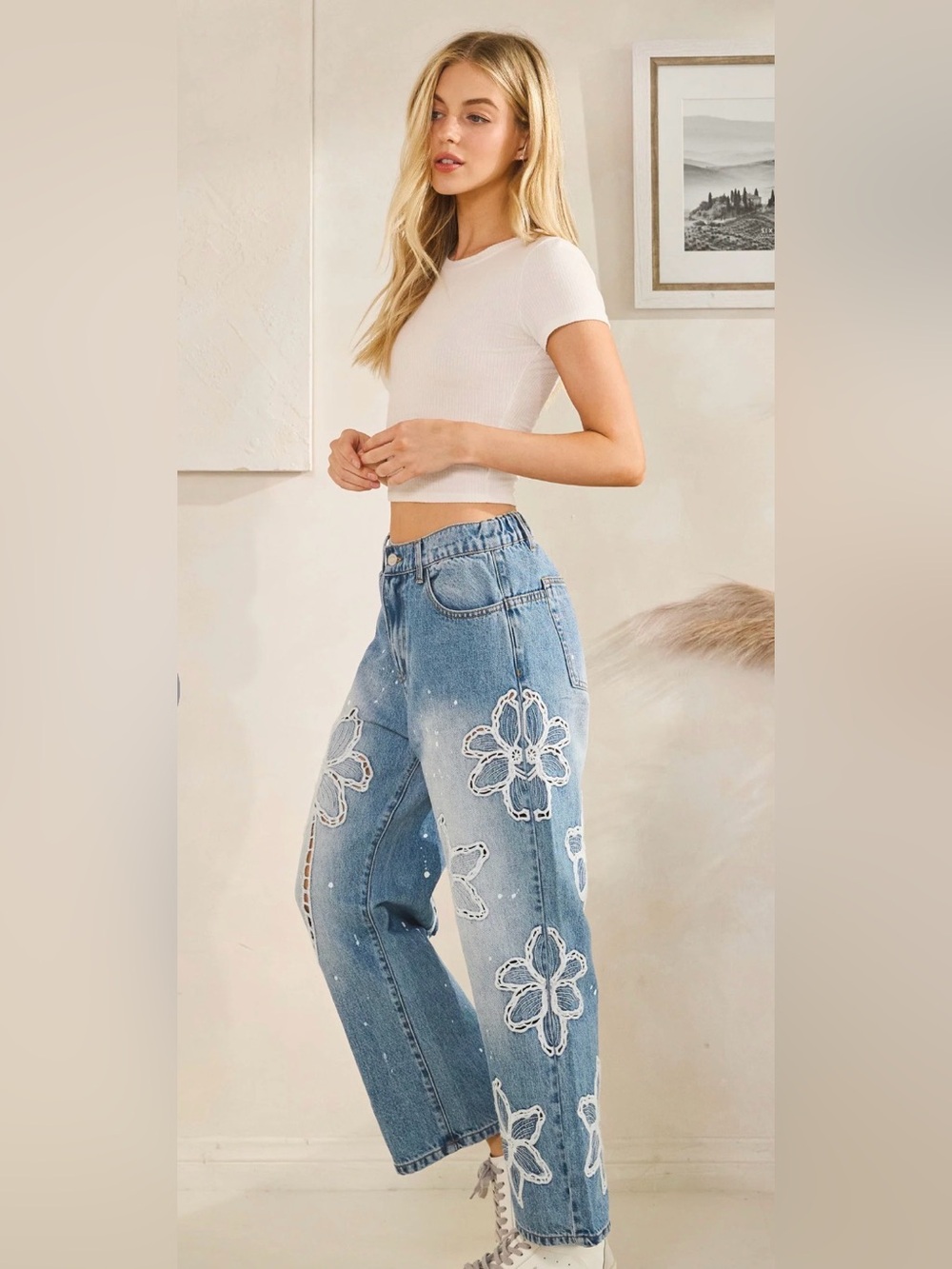 Oli & Hali Embroidered Flower Straight Leg Jeans